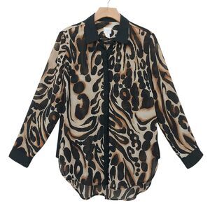 Chico's Blouse Womens Medium Brown Semi-Sheer Ocelot Animal Print Casual